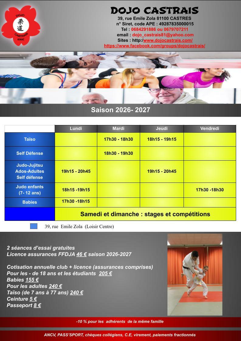 Tarifs et horaires 2026-2027