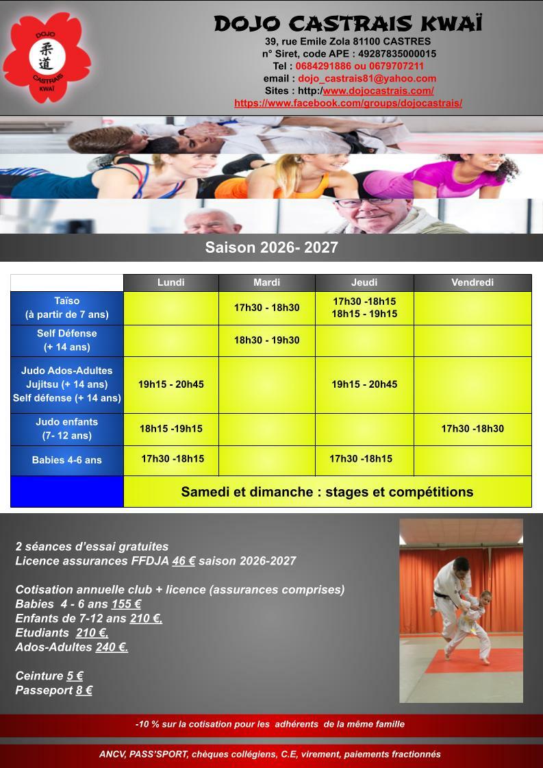 Tarifs et horaires 2026-2027
