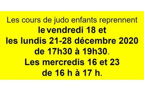 Reprise des cours enfants Décembre 2020