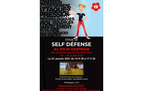 Stage de Self Défense dirigé par Alexandre RUCEL 6ème Dan de judo le 23 JANVIER 2021